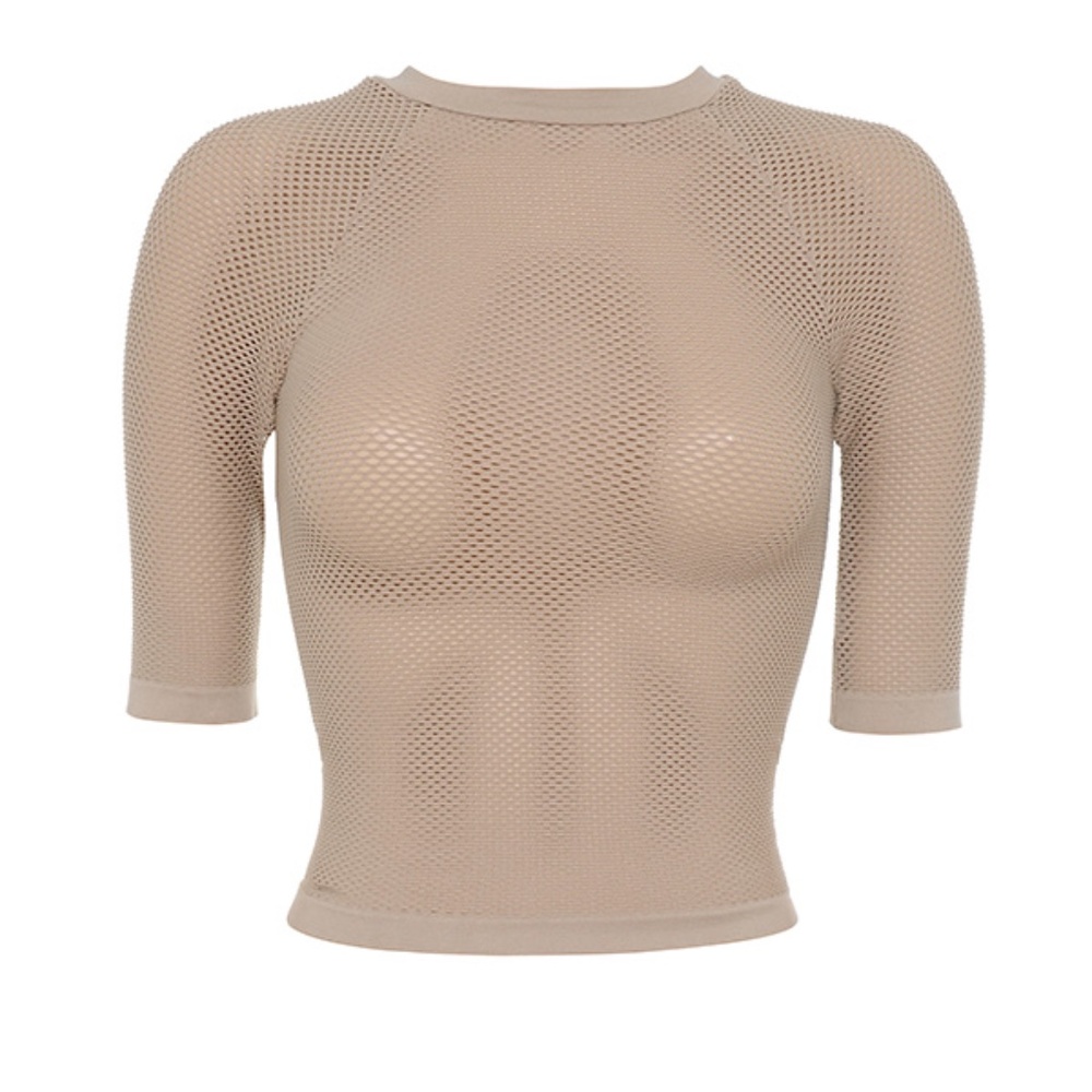 House of CB Sculpt Mocha Knitted Stretch Mesh Crop Top